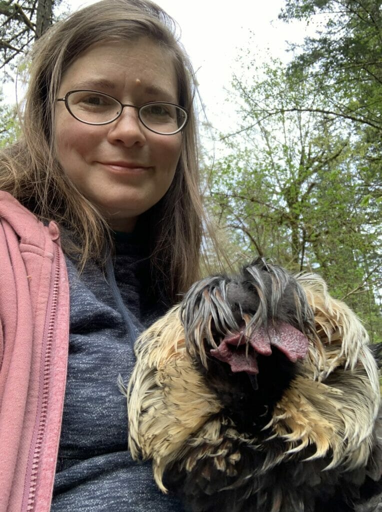 Julie Madison and her rooster Companion, Benji.